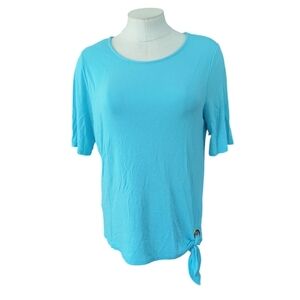 By Chico's Scoop Neck Short Sleeve Eyelet Knot Tie Blouse Size 1 (US Size M)